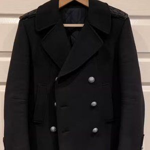 NWOT Men's Balmain Cashmere Quilted Double Breasted Pea Coat Jacket 52 50 48